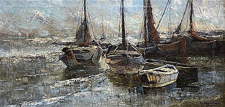 Fishing boats at low tide, Scheldt