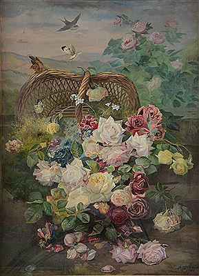 " Nature morte au panier fleuri"