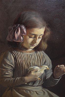 Half length portrait of a girl holding a chick