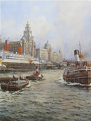 LIVERPOOL: VESSELS ON THE MERSEY BY THE ROYAL LIVER BUILDING