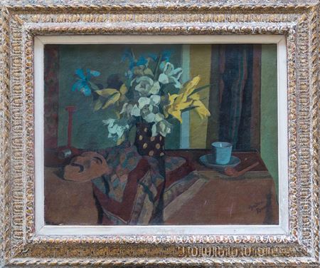 Still life with flower vase and mask by Pierre Andre Bouey - Auction record, sale price, and art valuation. Compare with similar artists and explore comparable artworks.