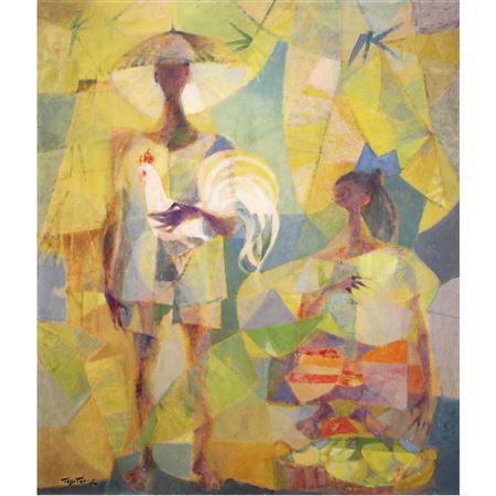 Sample artwork by Romeo Villalva Tabuena (1921 - 2015), known for luminous, elongated figure, genre and still-life painting, murals - View similar artists and auction records