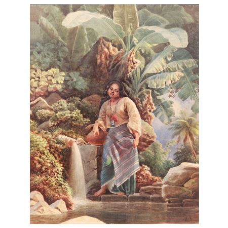 A Filipina Standing at A Fountain Beneath A Banana Tree by Charles W Andrews - Auction record, sale price, and art valuation. Compare with similar artists and explore comparable artworks.