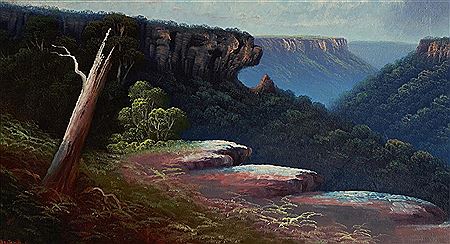 Govetts Leap Lookout, Blue Mountains by James Robert Hutchings - Auction record, sale price, and art valuation. Compare with similar artists and explore comparable artworks.