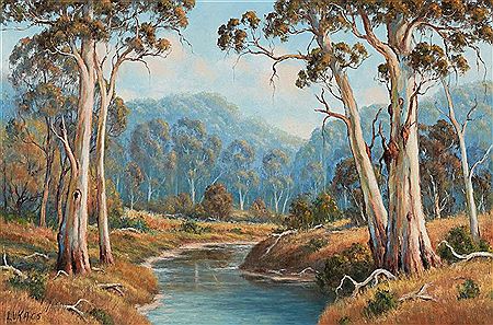 Creek & Gum Trees by Lazlo Lukacs - Auction record, sale price, and art valuation. Compare with similar artists and explore comparable artworks.