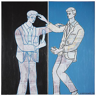 BLACK AND BLUE (DIPTYCH) by Adrian Wiszniewski - Auction record, sale price, and art valuation. Compare with similar artists and explore comparable artworks.