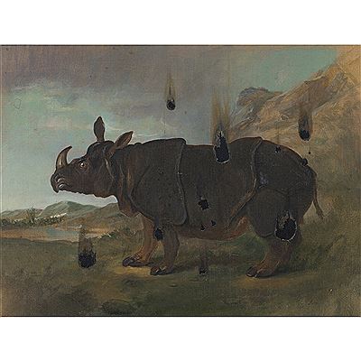 Sample artwork by Derrick Guild (Born 1963), known for surrealist, mysterious and realist painting of figures, still life, fish, clothing items - View similar artists and auction records