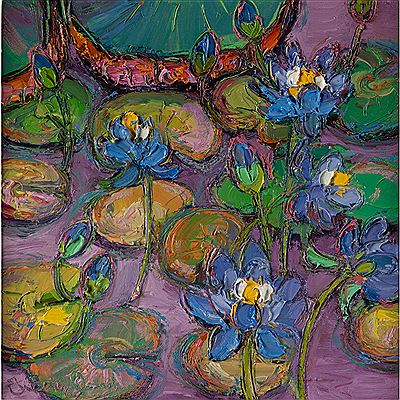 BLUE WATERLILIES by Judith Bridgland - Auction record, sale price, and art valuation. Compare with similar artists and explore comparable artworks.