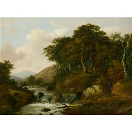 A WOODED RIVER LANDSCAPE WITH FIGURE AND DOG & A WOODED RIVER LANDSCAPE WITH FISHERMAN (2) by William Traies - Auction record, sale price, and art valuation. Compare with similar artists and explore comparable artworks.