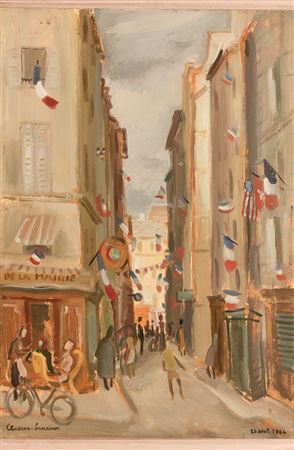 Paris, rue des Canettes pavoisée