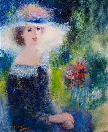 Elegant woman with a blue hat
