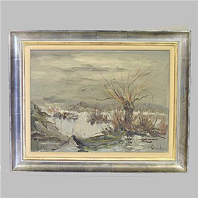 River landscape with a rowing boat