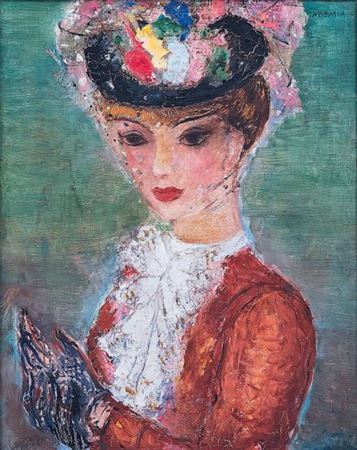 Portrait of a woman with a veil hat