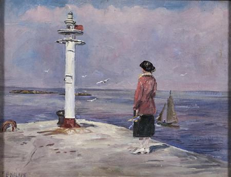A Woman Looking out to Sea from Ballyhalbert Pier County Down