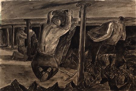 Miners Hauling Boulders