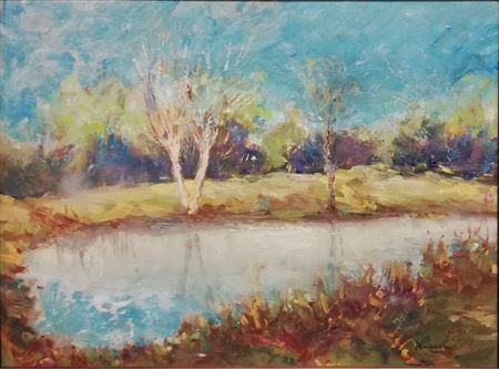 Edge of a pond by André Villaret - Auction record, sale price, and art valuation. Compare with similar artists and explore comparable artworks.