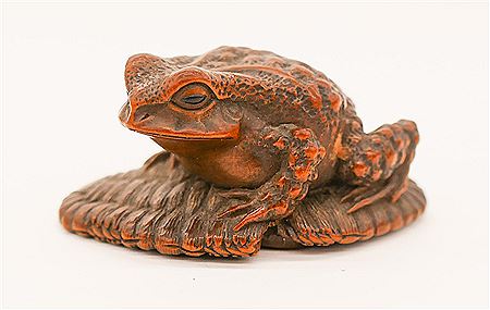 Toad on Sandal Boxwood Netsuke 2''