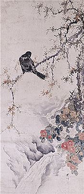 ''Black Bird with Flowers''