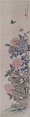 ''Peonies with Butterfly''