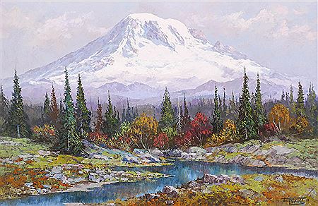 Sample artwork by Fred Oldfield (1918 - 2017), known for cowboys, indians and mountain landscape painting - View similar artists and auction records