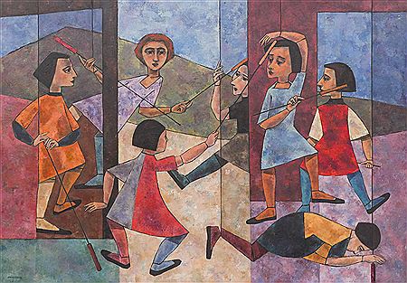 ''BATTLE DANCE WITH CATTAILS'' 1951 by Demetrios George Jameson - Auction record, sale price, and art valuation. Compare with similar artists and explore comparable artworks.