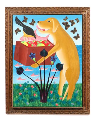 Untitled (Dog Offering a Box of Fruit to Birds and Butterflies)