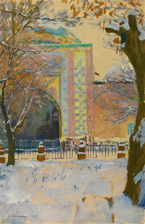 Blue Mosque in the Snow by Eugene Alexandrovich Lanceray - Auction record, sale price, and art valuation. Compare with similar artists and explore comparable artworks.