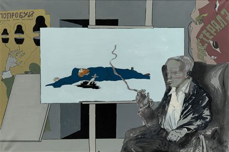 Old Poster Maker. Artist and His Painting