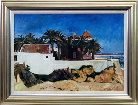 HOUSE AND PALMS, AN ALGARVE BEACH
