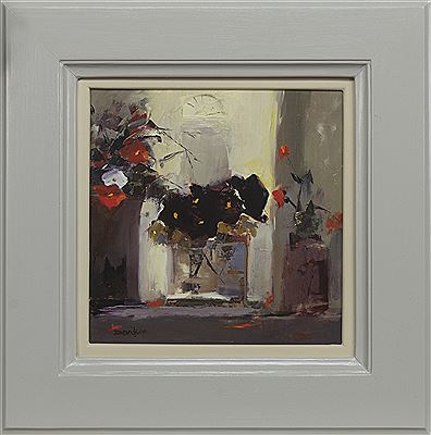 PANSIES WITH GLASS VASE