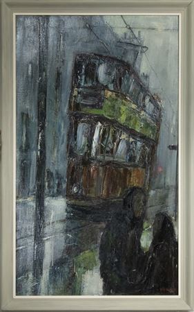 TRAM & FIGURES IN RAIN, BYRES ROAD
