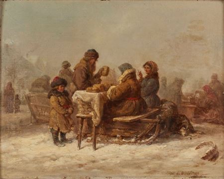 "Bread seller on the winter market"