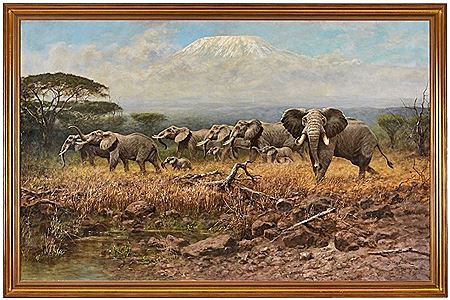"Elephant herd in front of Kilimanjaro"
