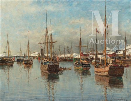Bateaux de pêche dans un port enneigé by Gunnar Berg - Auction record, sale price, and art valuation. Compare with similar artists and explore comparable artworks.