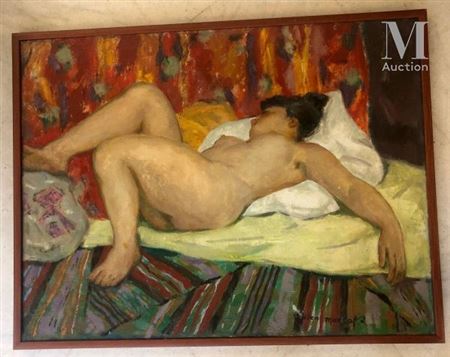 Nu couché sur fond rouge