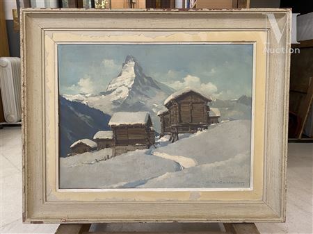 Chalets in front of the Matterhorn