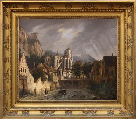 The citadel, the collegiate church and the Hoyoux (?) at Huy.