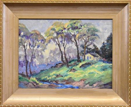 Cabin on Creek-Cottage in a landscape with stream by Bird LeFever - Auction record, sale price, and art valuation. Compare with similar artists and explore comparable artworks.