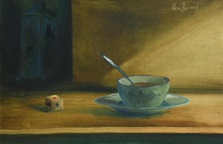 Still Life - Coffee and Dice by Adam Kos - Auction record, sale price, and art valuation. Compare with similar artists and explore comparable artworks.