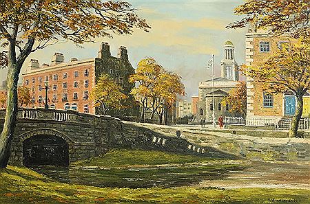 Huband Bridge and St Stephens Church, Dublin (1973) by Neville Henderson - Auction record, sale price, and art valuation. Compare with similar artists and explore comparable artworks.