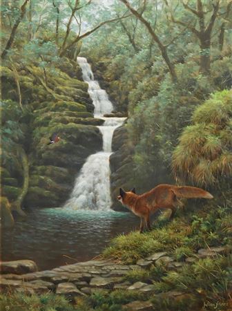 Fox and Jay, O'Sullivan's Cascade, Killarney by Julian Friers - Auction record, sale price, and art valuation. Compare with similar artists and explore comparable artworks.