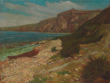 Small Boat On The Shore In A Coastal Landscape