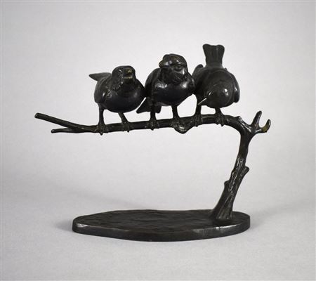 Three sparrows on a branch