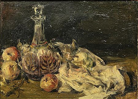 "Still Life of Decanter and Fruit"