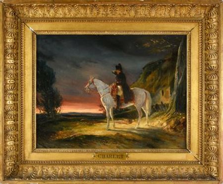 Emperor Napoleon I on horseback on a battlefield, under observation by Nicolas-Toussaint Charlet - Auction record, sale price, and art valuation. Compare with similar artists and explore comparable artworks.