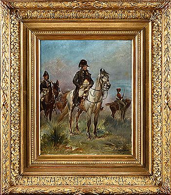 The Emperor Napoleon I on horseback, accompanied by his staff on a battlefield
