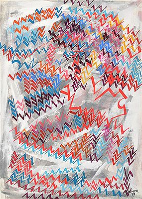 Sample artwork by Ferdinand Kulmer (1925 - 1998), known for abstract mythology themed painting, still life, interiors, costume design, graphics - View similar artists and auction records