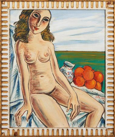 Nu feminino com laranjas e jarro by Julio Reis Pereira - Auction record, sale price, and art valuation. Compare with similar artists and explore comparable artworks.