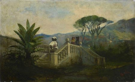 Paesaggio con scalinata e figure