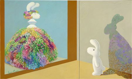 Sample artwork by Benrui Huang (Born 1959), known for sculpture and painting often depicting bunnies - View similar artists and auction records